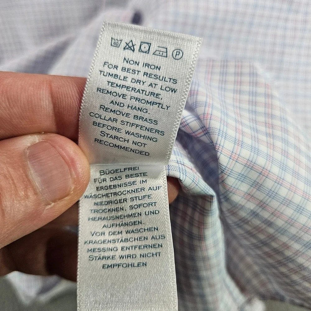 Charles Tyrwhitt Extra Slim Fit Non-Iron Check Dress Shirt 15.5 35 Blue Pink